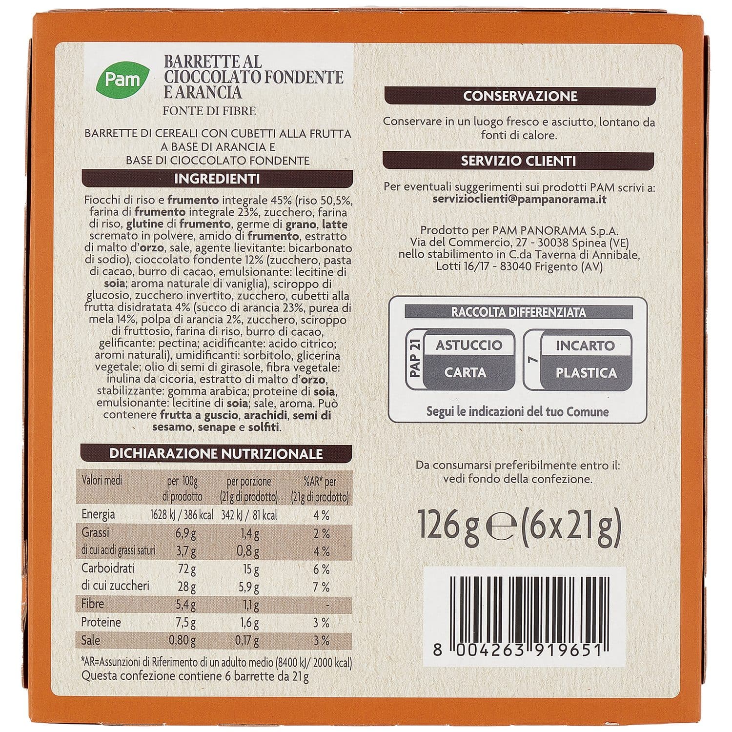 PAM Barrette al Cioccolato Fondente e Arancia 6 x 21 g – immagine 5