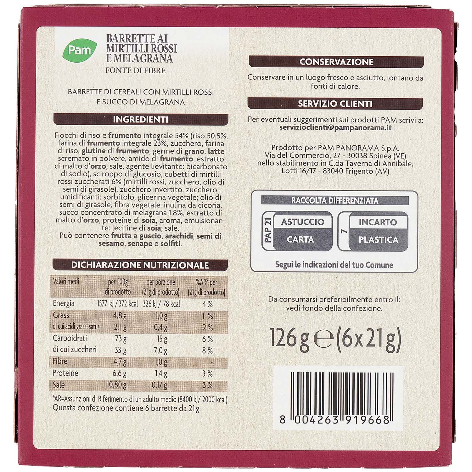 PAM Barrette ai Mirtilli Rossi e Melograna 6 x 21 g – immagine 5