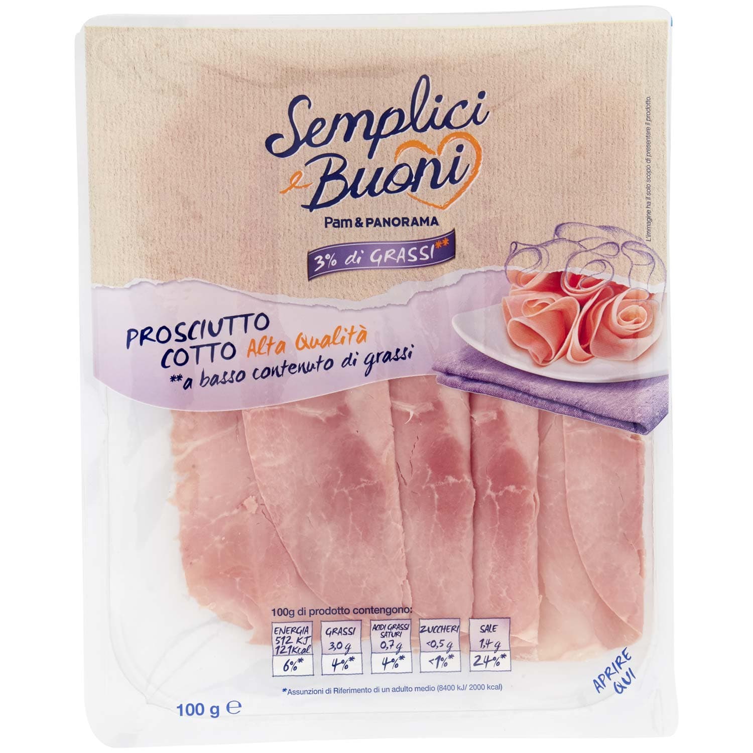 SEMPLICI E BUONI 3% di Grassi Prosciutto Cotto Alta Qualità 100 g – immagine 3