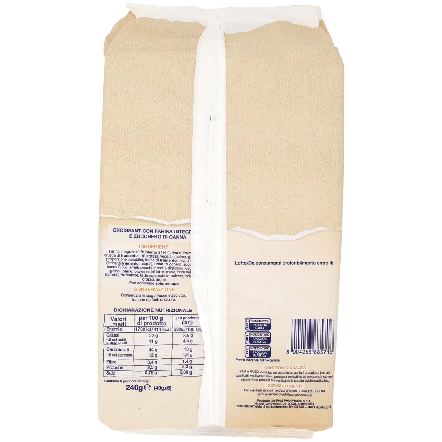 SEMPLICI E BUONI Fonte di Fibre Croissant con farina integrale 240g (40g x 6) – immagine 5