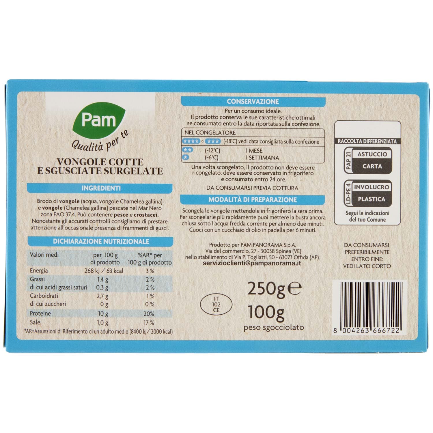 PAM PANORAMA Vongole cotte e sgusciate surgelate 250 g – immagine 5