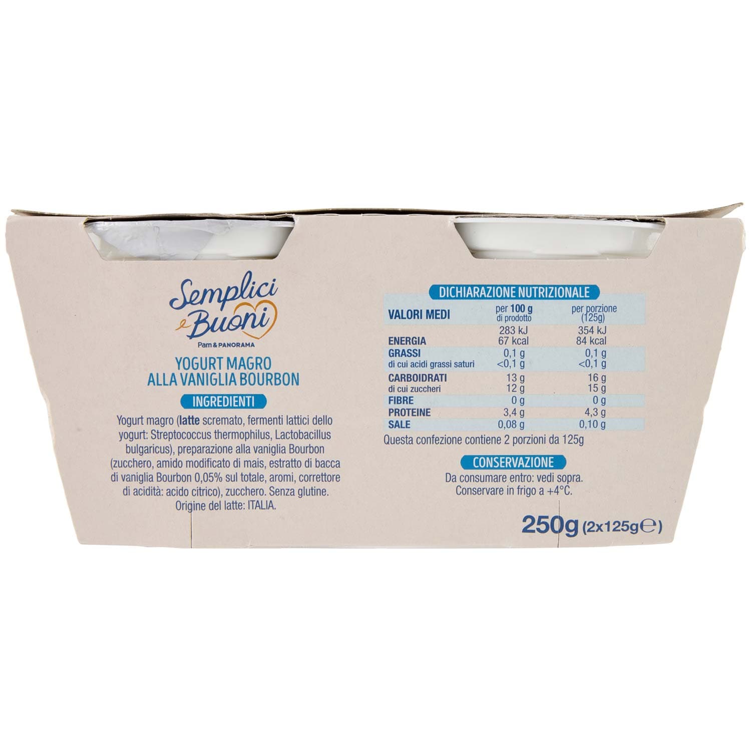 SEMPLICI E BUONI 0,1% di Grassi Yogurt Magro Vaniglia Bourbon 2 x 125 g – immagine 5