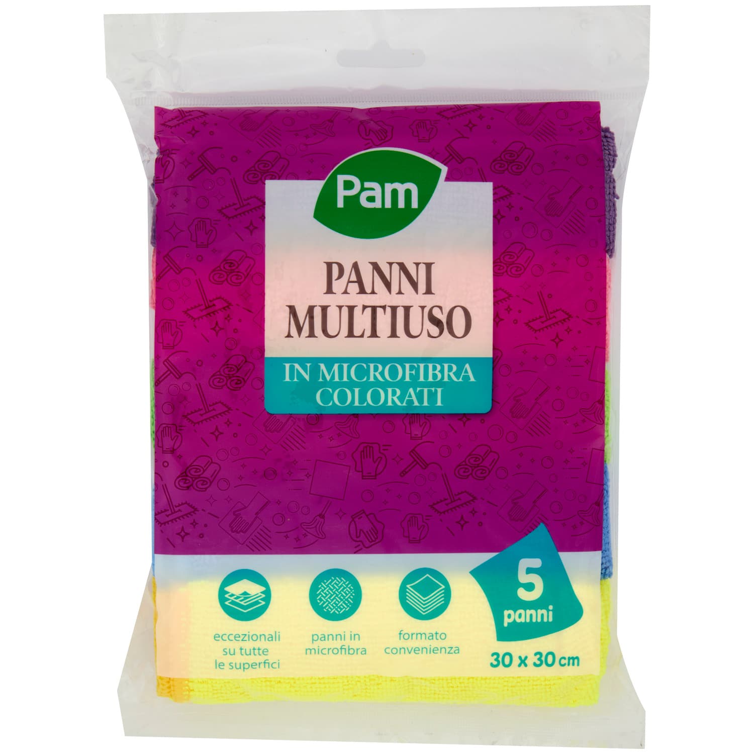PAM Panni Multiuso in Microfibra Colorati 30 x 30 cm 5 pz – immagine 3