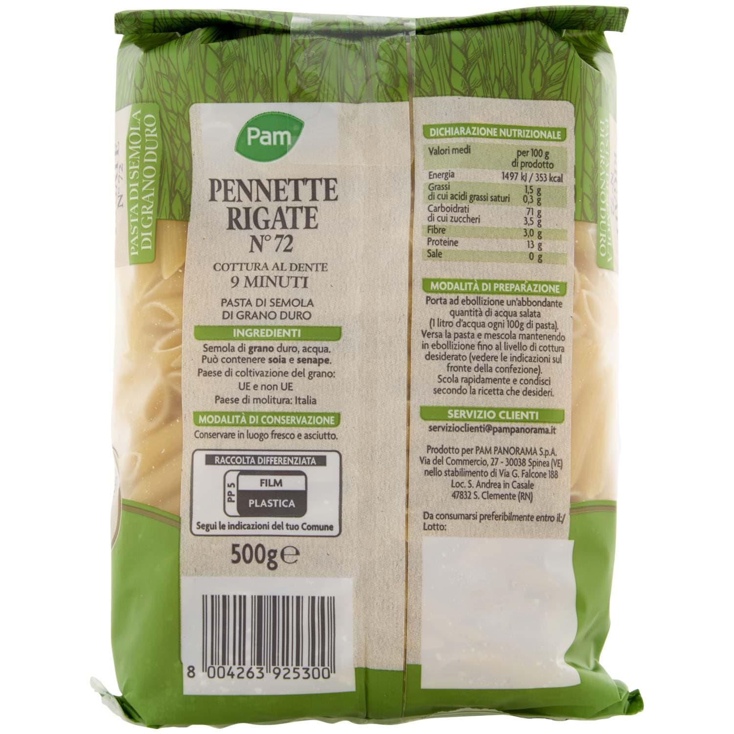 PAM Pennette Rigate N° 72 Pasta di Semola di Grano Duro 500 g – immagine 5