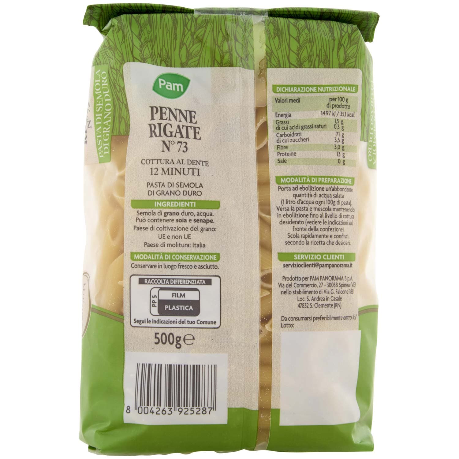 PAM Penne Rigate N° 73 Pasta di Semola di Grano Duro 500 g – immagine 5