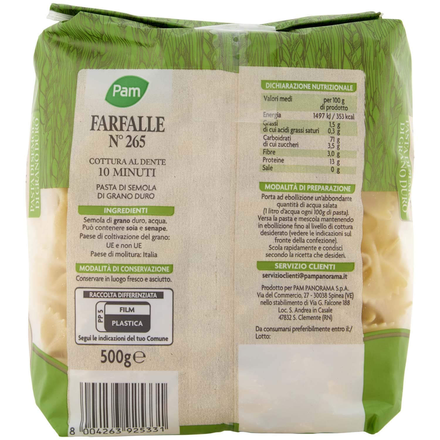 PAM Farfalle N° 265 Pasta di Semola di Grano Duro 500 g – immagine 5
