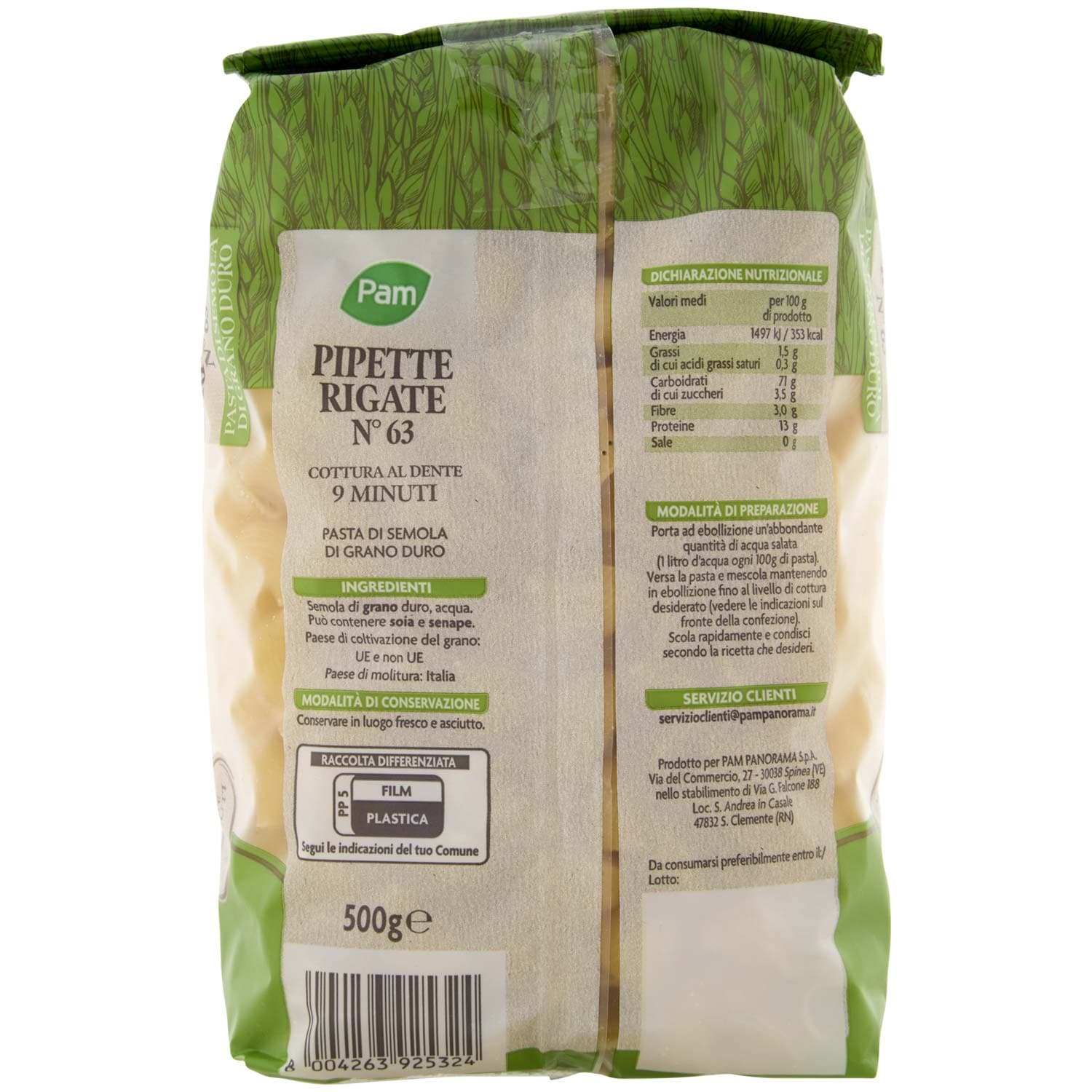PAM Pipette Rigate N° 63 Pasta di Semola di Grano Duro 500 g – immagine 5