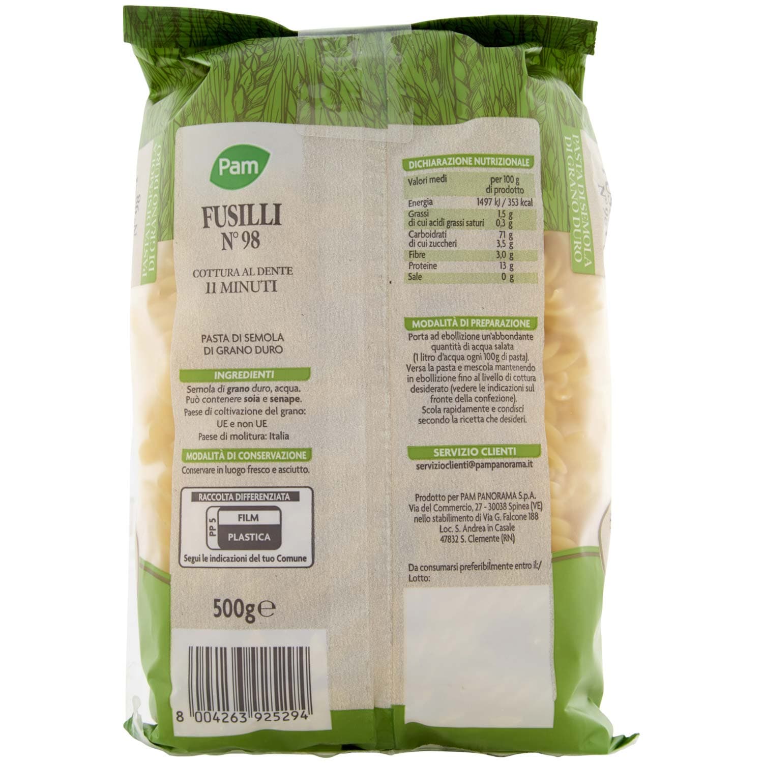PAM Fusilli N° 98 Pasta di Semola di Grano Duro 500 g – immagine 5
