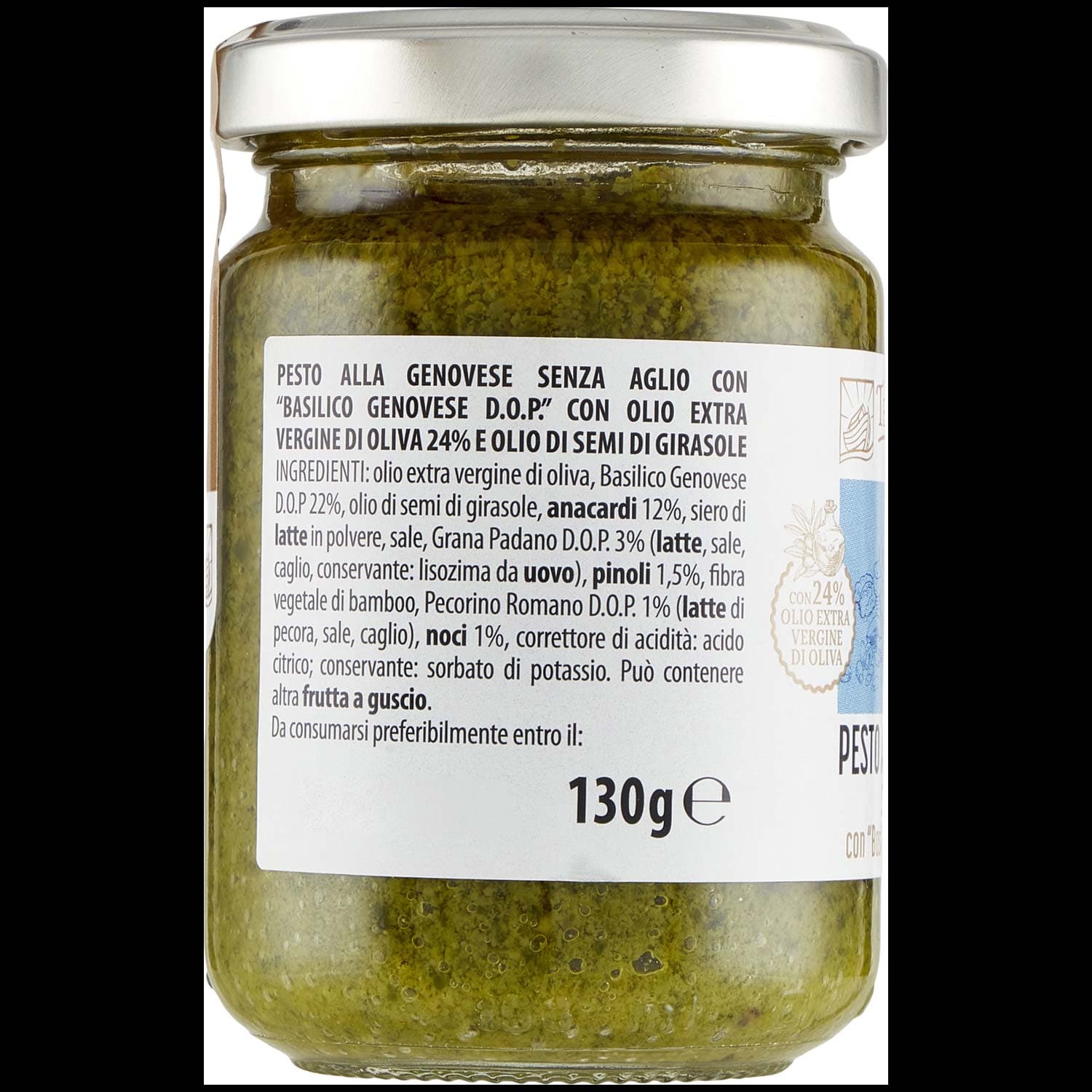 TESORI DELL'ARCA Pesto alla Genovese Senza Aglio con " Basilico Genovese D.O.P." 130 g – immagine 4