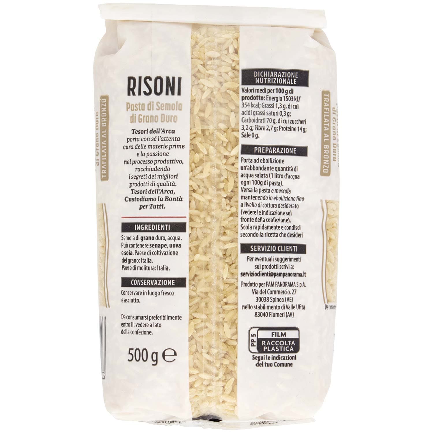 TESORI DELL'ARCA Pasta di Semola di Grano Duro Risoni 500 g – immagine 5