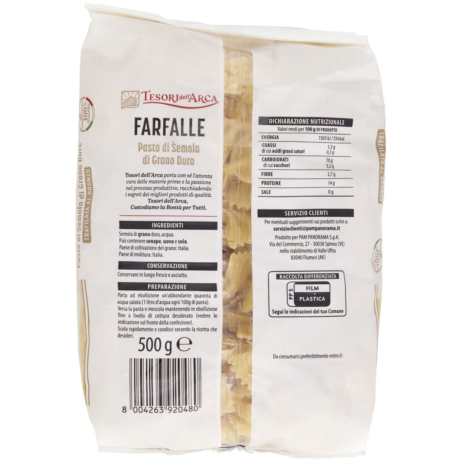 TESORI DELL'ARCA Pasta di Semola di Grano Duro Farfalle 500 g – immagine 5