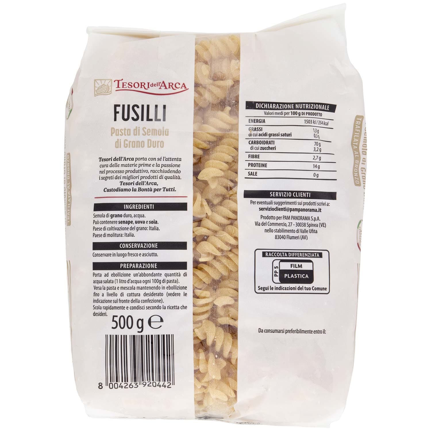 TESORI DELL'ARCA Pasta di Semola di Grano Duro Fusilli 500 g – immagine 5