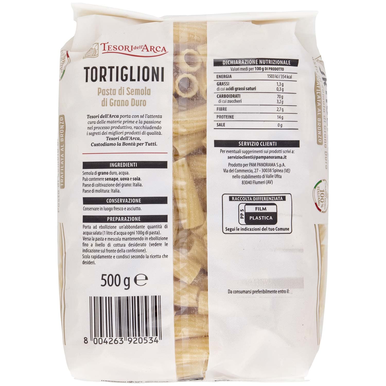 TESORI DELL'ARCA Pasta di Semola di Grano Duro Tortiglioni 500 g – immagine 5