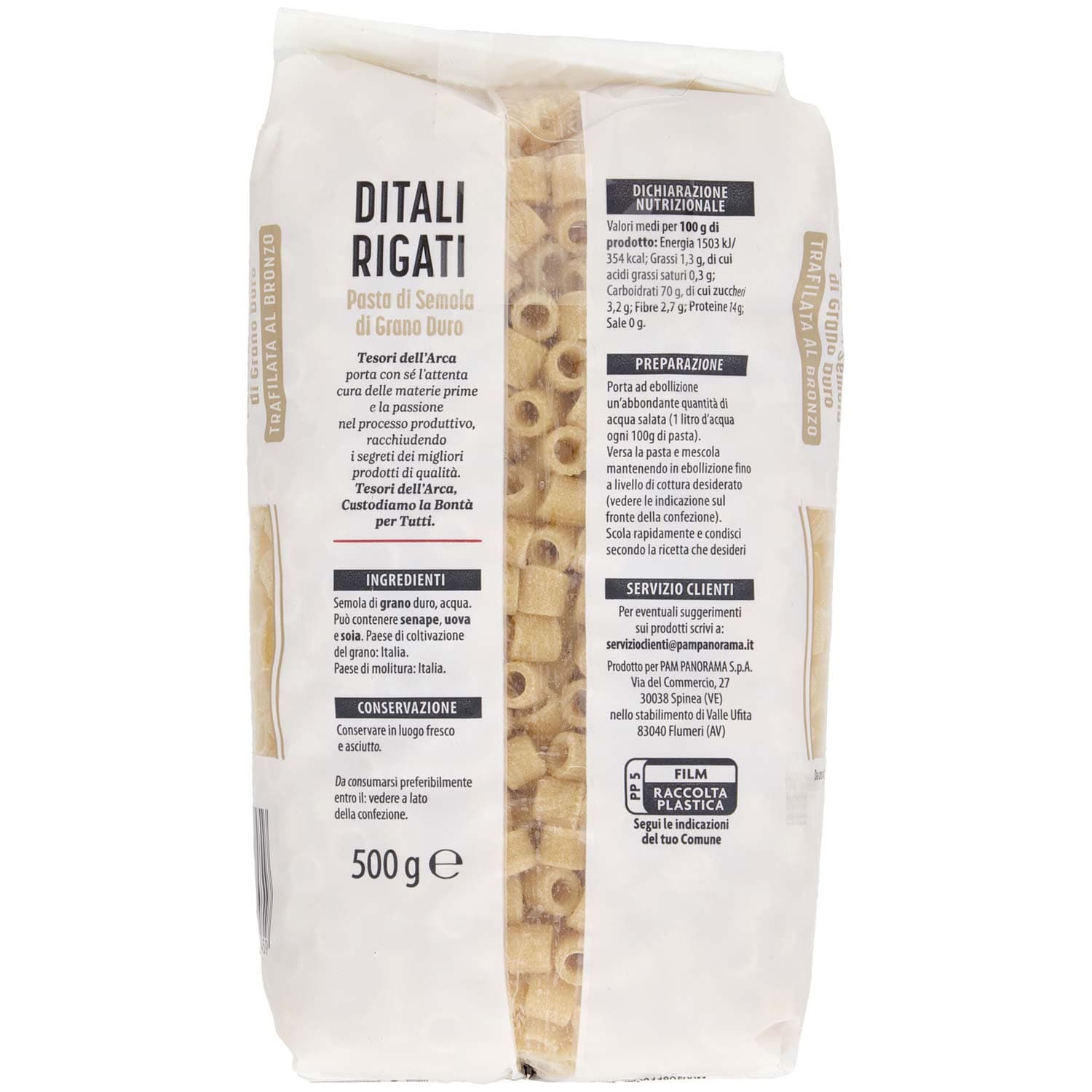 TESORI DELL'ARCA Pasta di Semola di Grano Duro Ditali Rigati 500 g – immagine 5