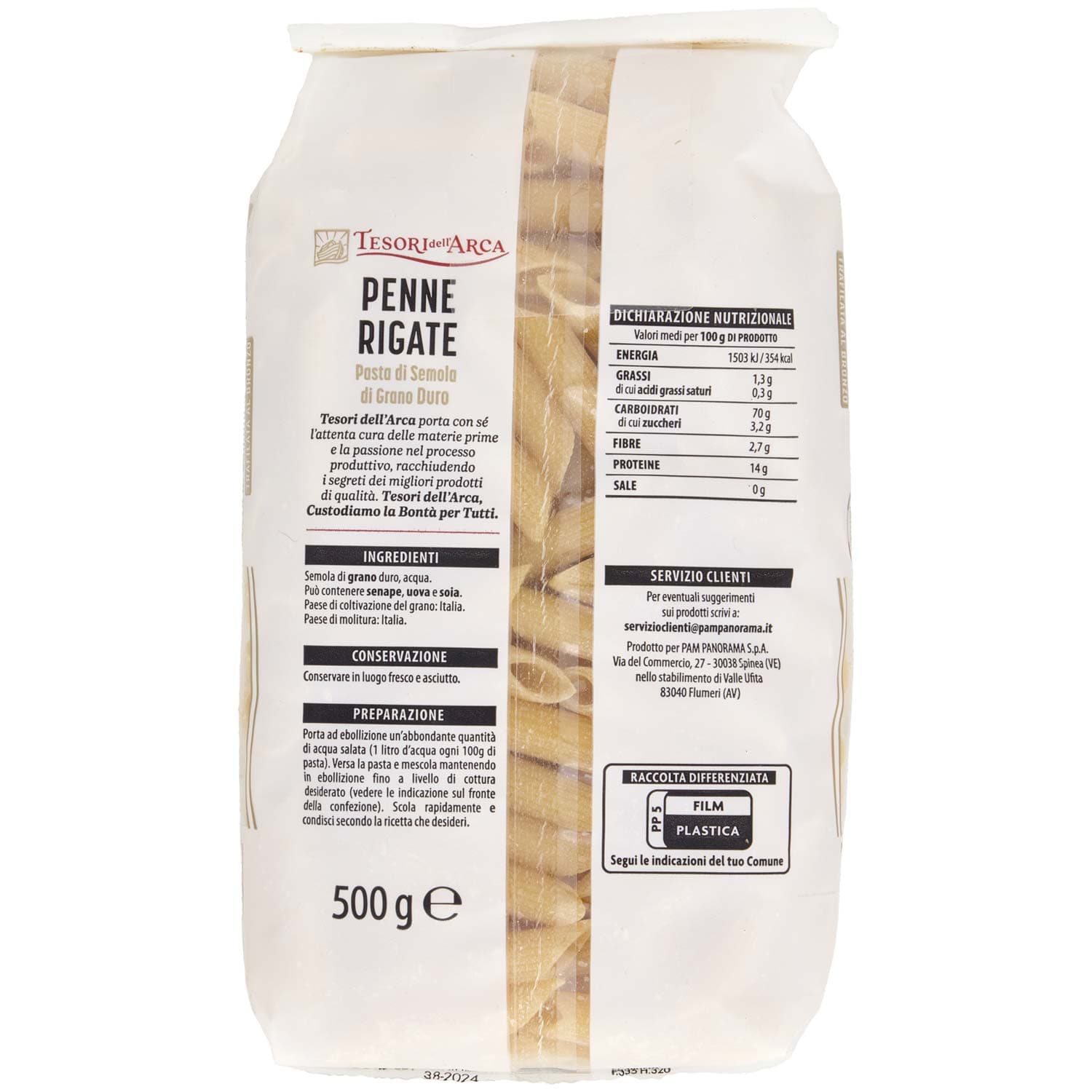 TESORI DELL'ARCA Pasta di Semola di Grano Duro Penne Rigate 500 g – immagine 5