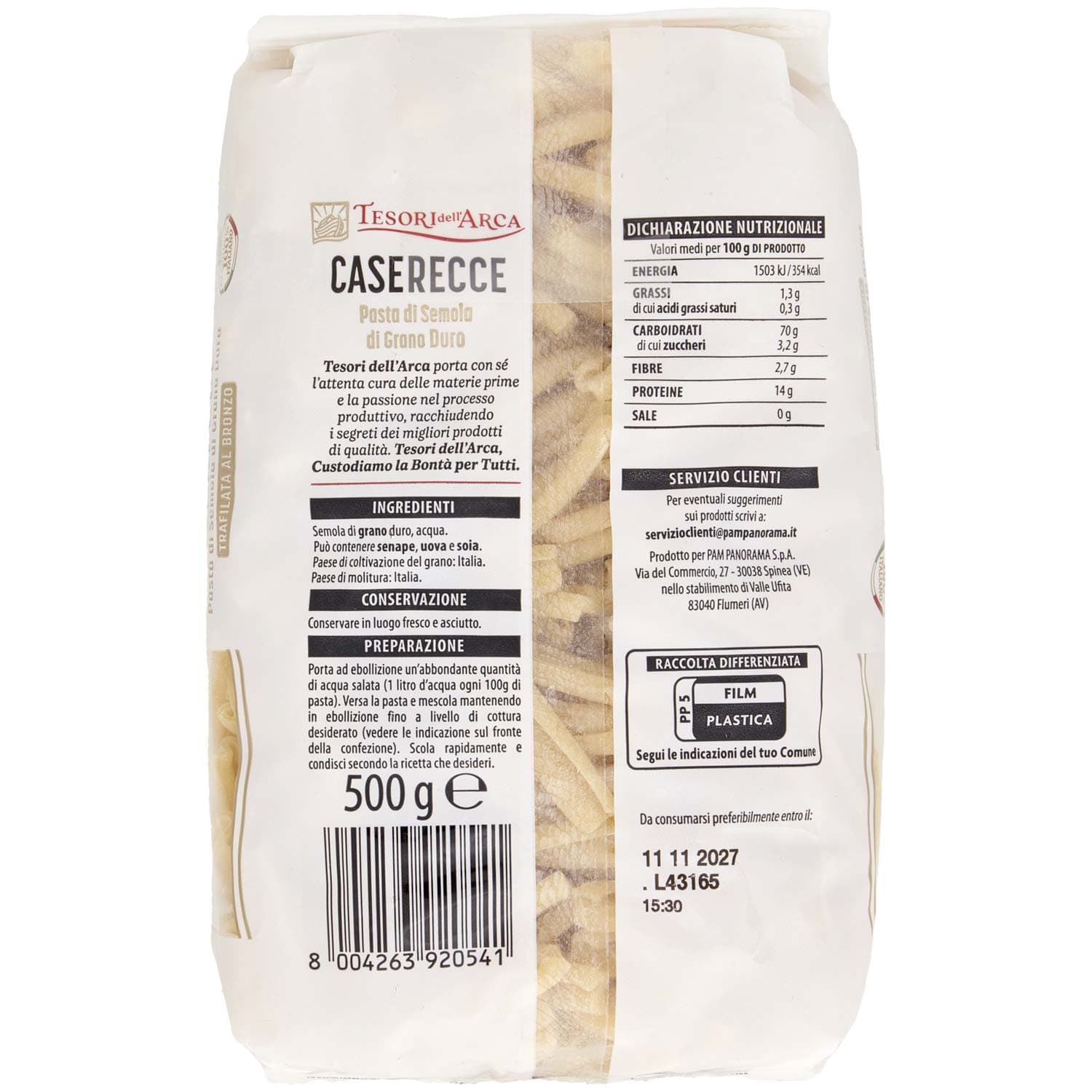 TESORI DELL'ARCA Pasta di Semola di Grano Duro Caserecce 500 g – immagine 5