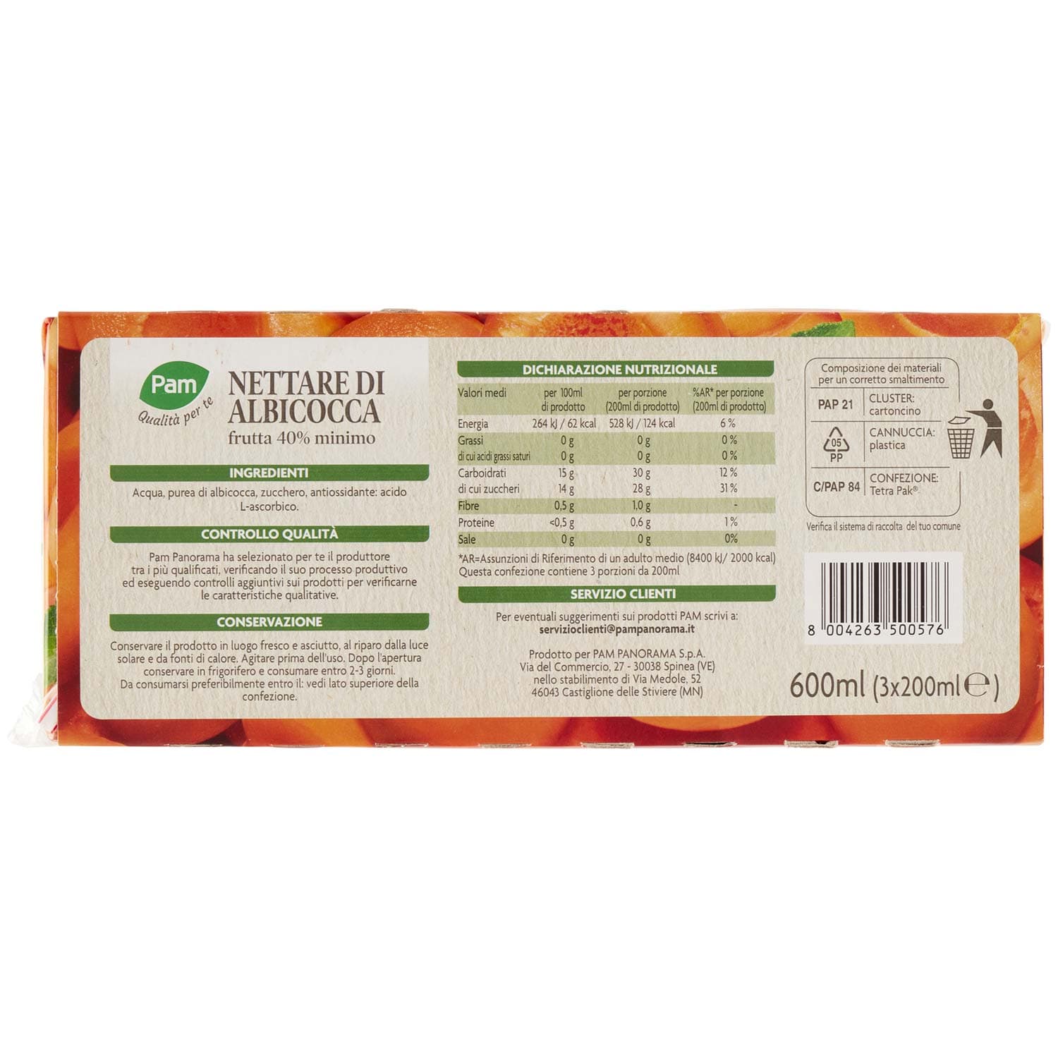 PAM PANORAMA Succo e Polpa di Albicocca 600 ml (200ml x 3) – immagine 5