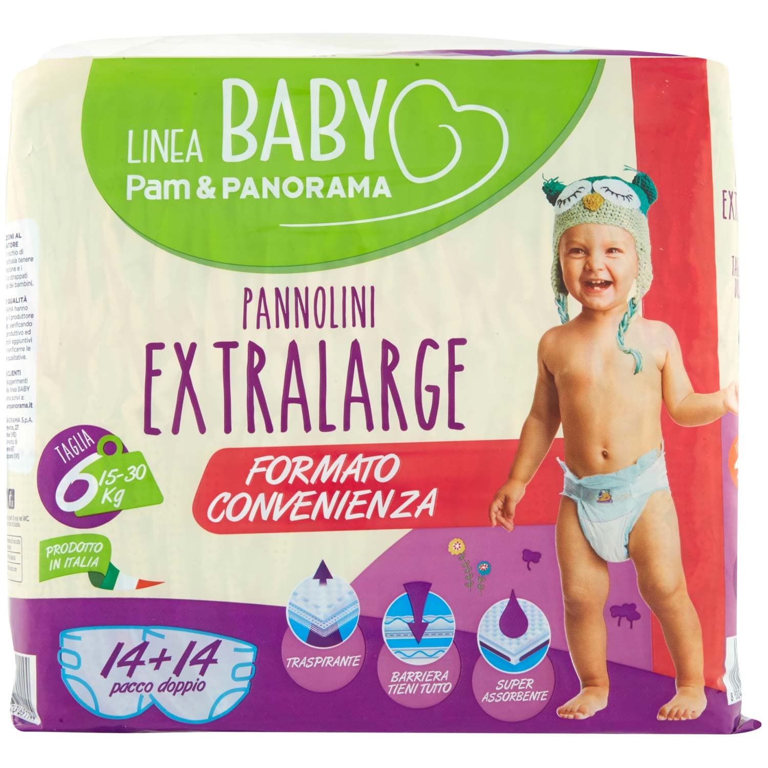 PAM PANORAMA Linea Baby Pannolini Extralarg Taglia 6 15-30 kg 14+14 pz – immagine 3