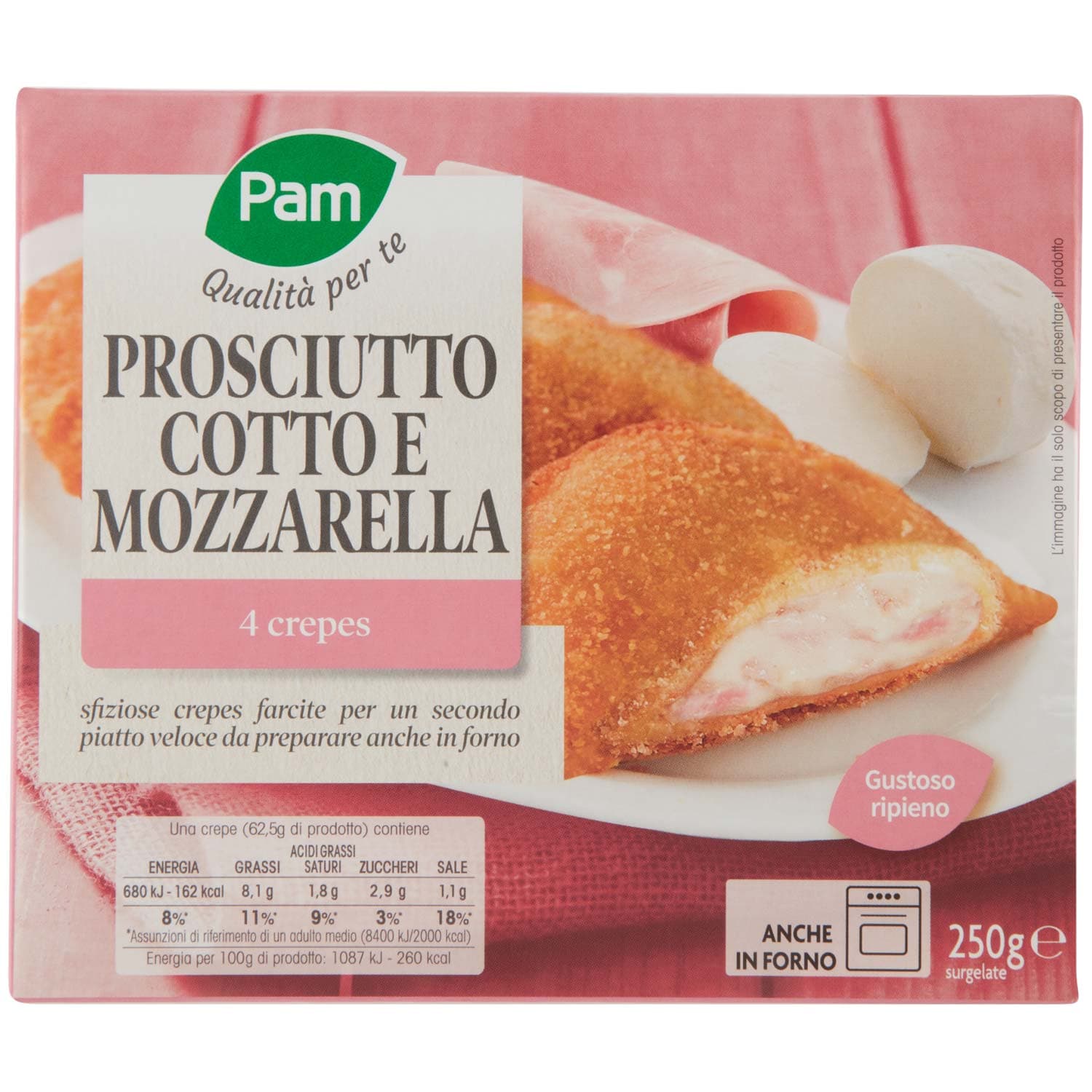 PAM Qualità per te Prosciutto Cotto e Mozzarella 4 crepes surgelate 4 x 62,5 g – immagine 3