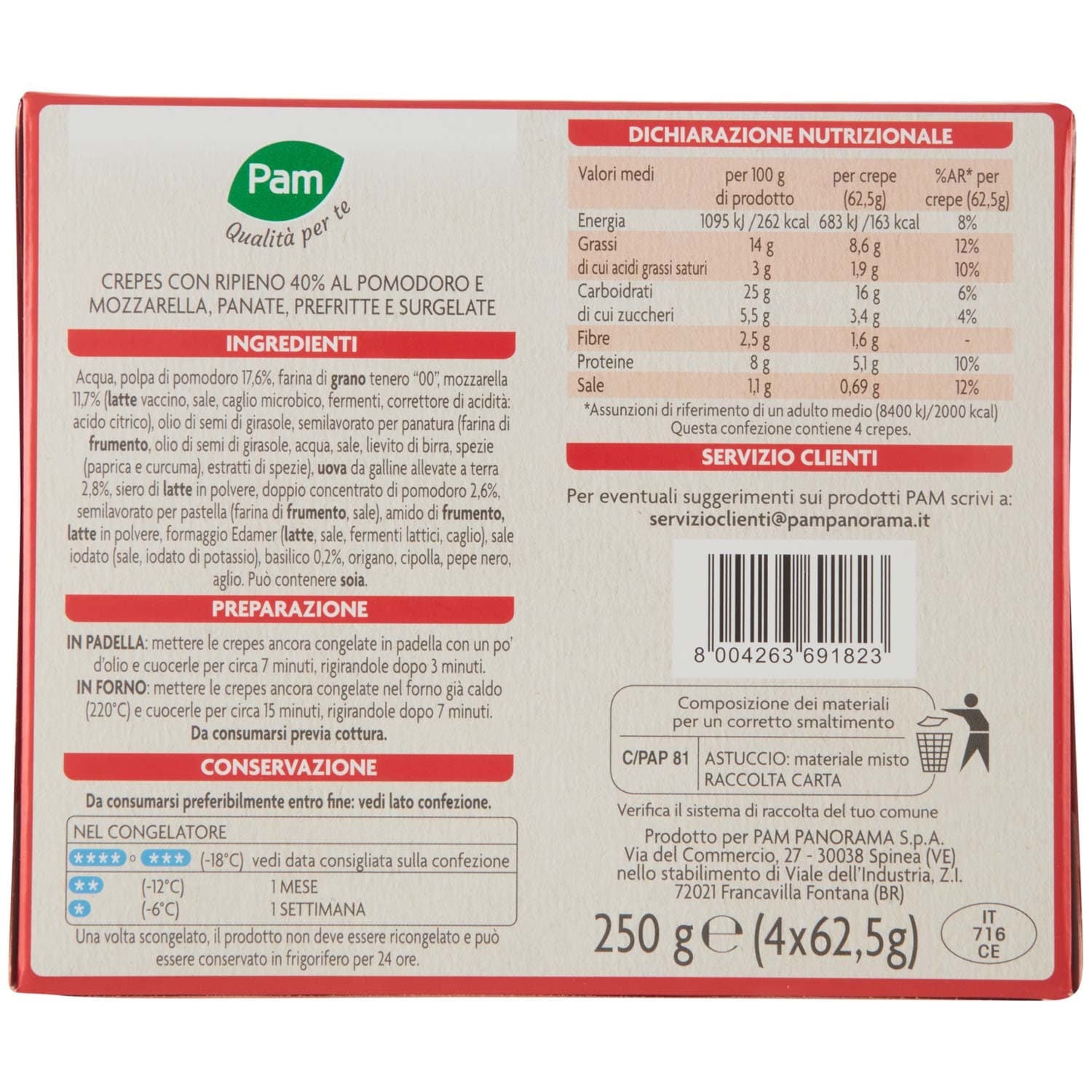 PAM Qualità per te Pomodoro e Mozzarella 4 crepes surgelate 4 x 62,5 g – immagine 5