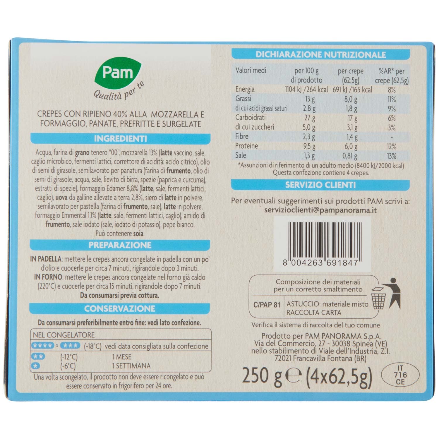 PAM Qualità per te Formaggio e Mozzarella 4 crepes surgelate 4 x 62,5 g – immagine 5