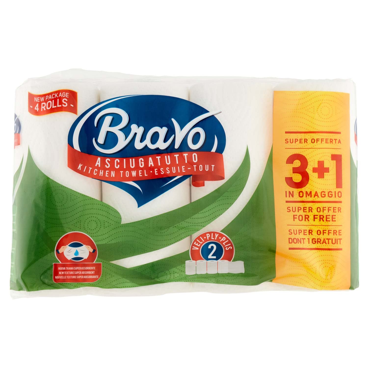 Asciugatutto 4 rotoli 2 veli pura cellulosa 100% bianco – immagine 3