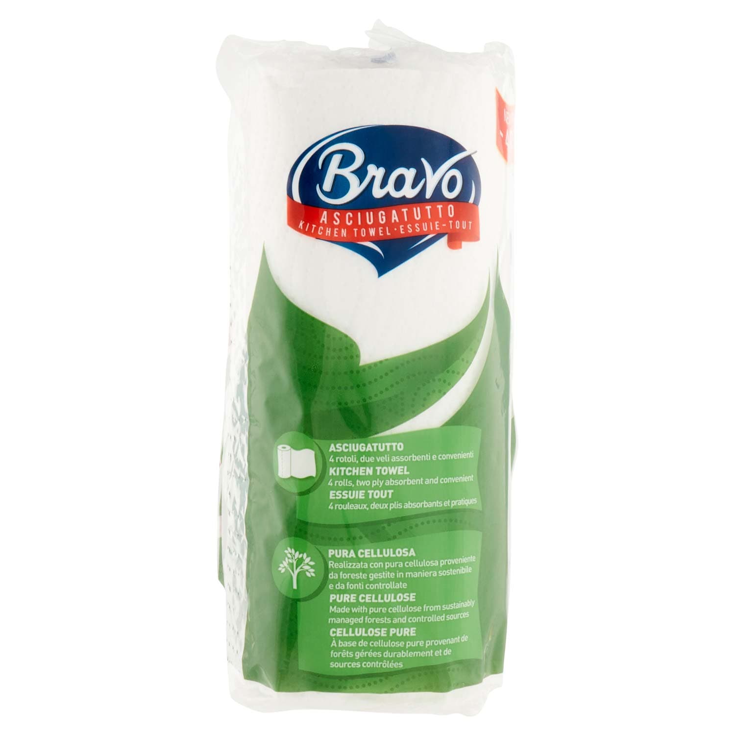 Asciugatutto 4 rotoli 2 veli pura cellulosa 100% bianco – immagine 4