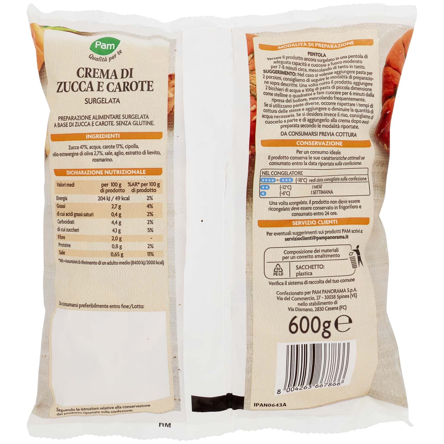 PAM Qualità per te Crema di Zucca e Carote con olio extra vergine di oliva Surgelata 600 g – immagine 5
