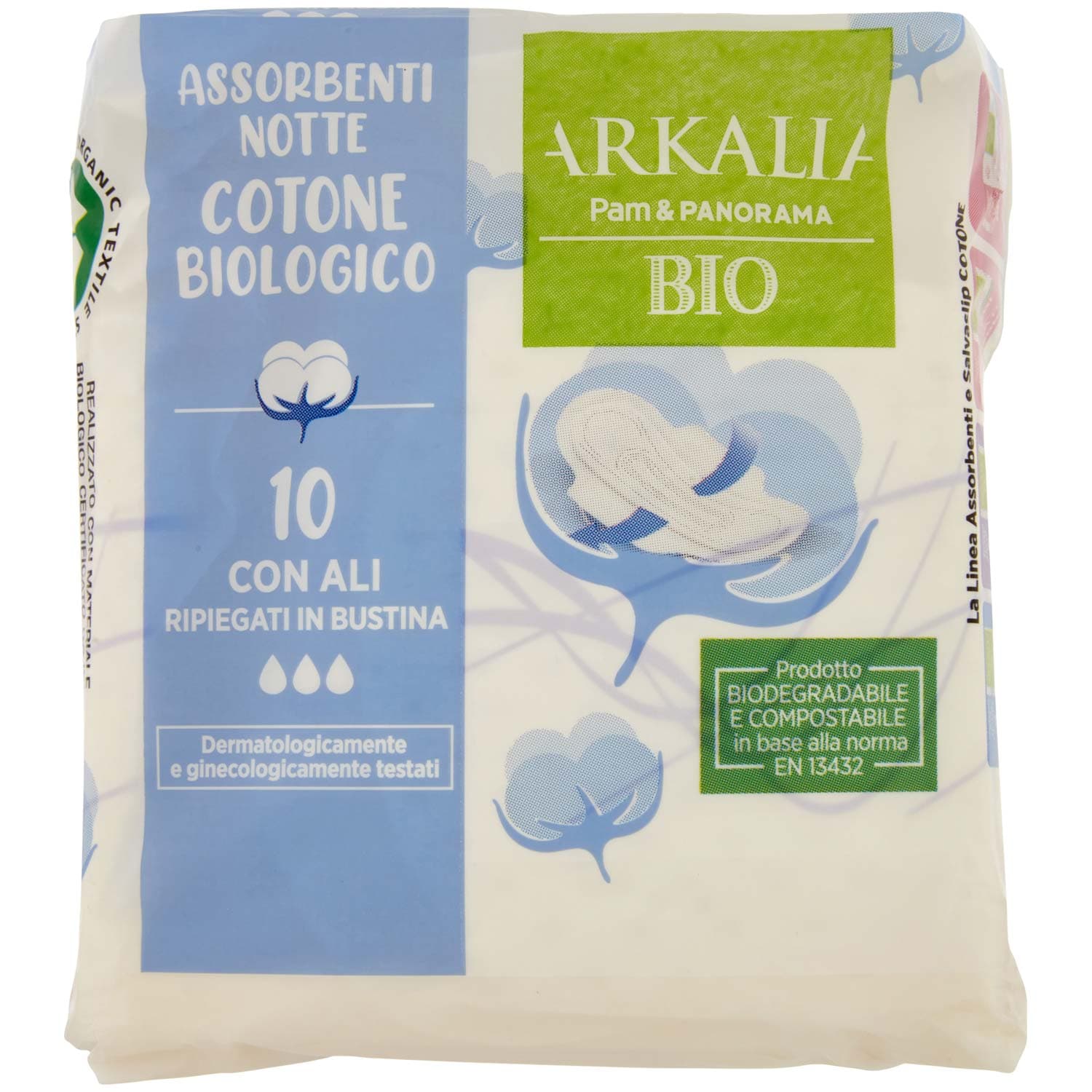 ARKALIA BIO Assorbenti Notte Cotone Biologico con Ali Ripiegati in Bustina 10 pz – immagine 3