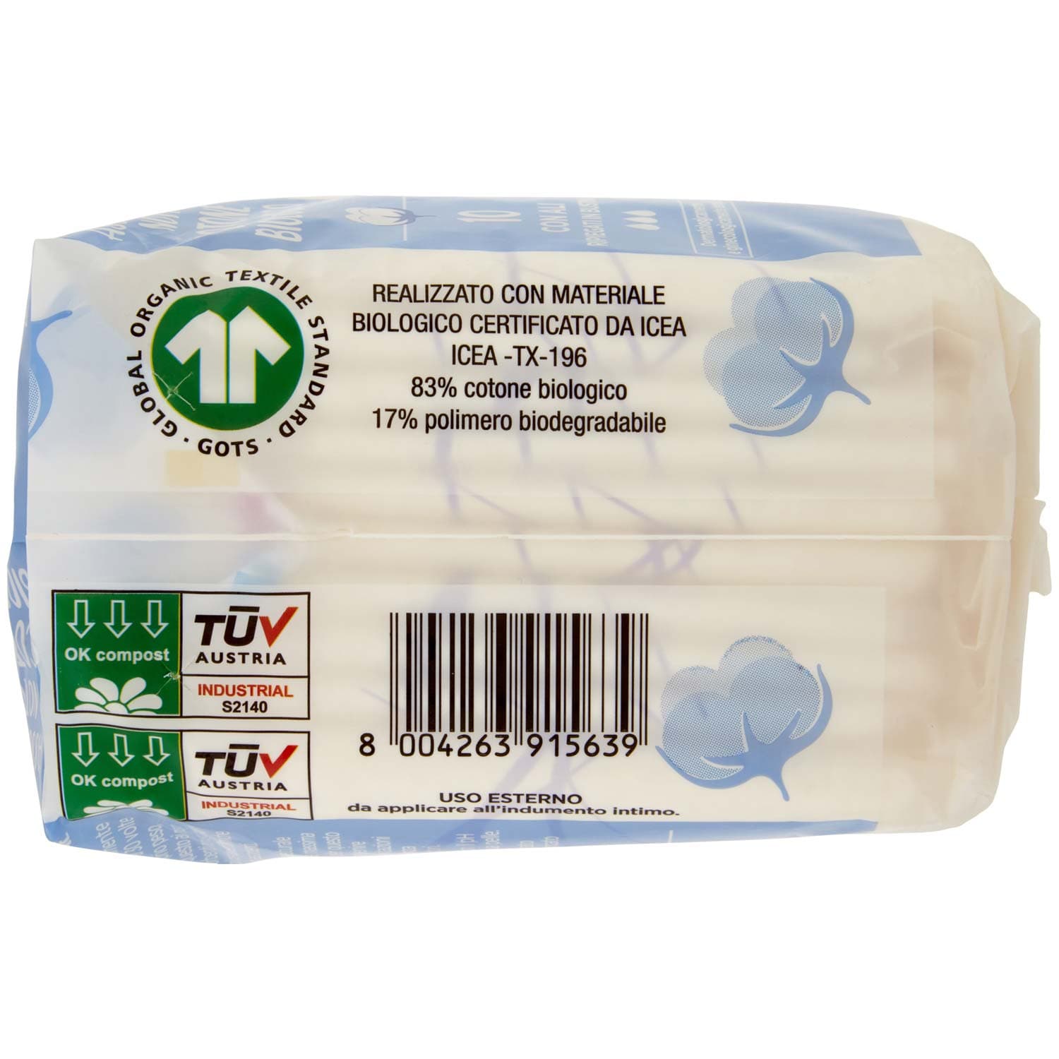 ARKALIA BIO Assorbenti Notte Cotone Biologico con Ali Ripiegati in Bustina 10 pz – immagine 4