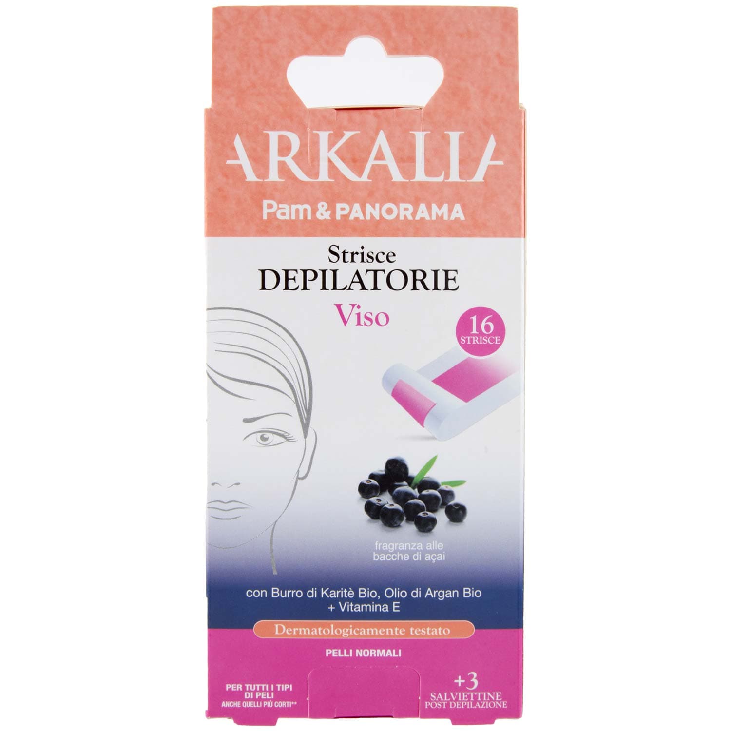 ARKALIA Strisce Depilatorie Viso Pelli Normali 16 pz + 3 Salviettine Post Depilazione – immagine 3