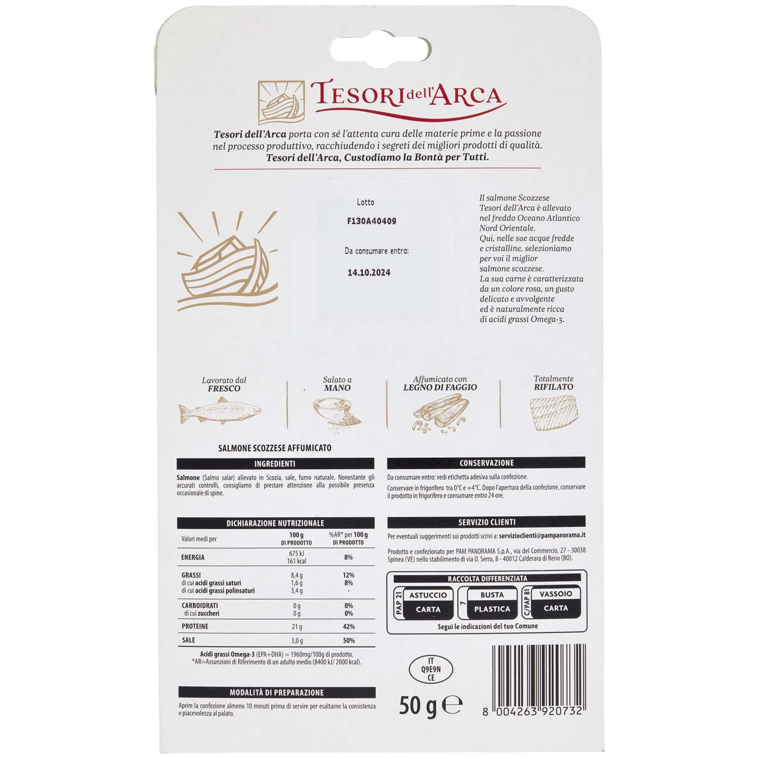 TESORI DELL'ARCA Salmone Scozzese Affumicato con Legno di Faggio 50 g – immagine 5