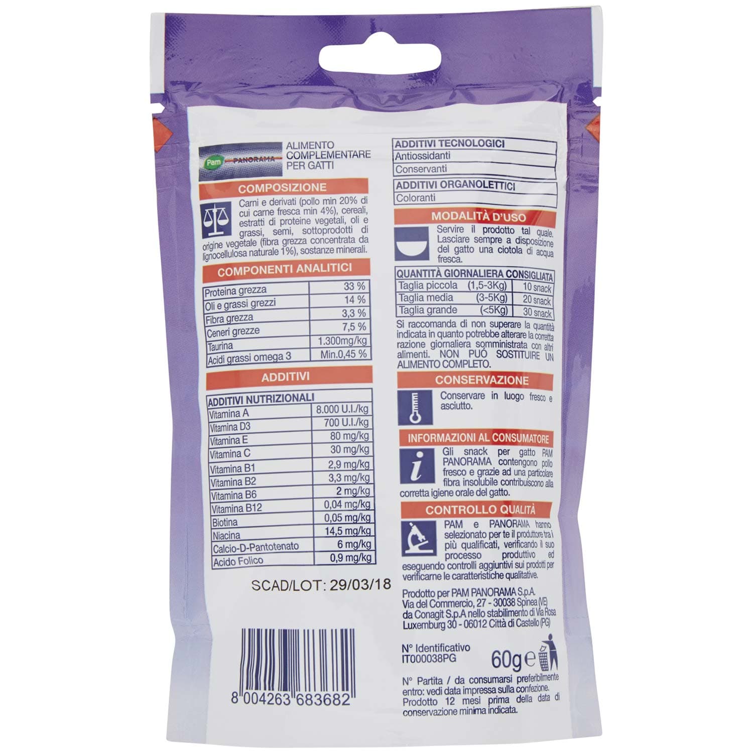 PAM PANORAMA Snack per Gatti con Pollo Fresco 60 g – immagine 5